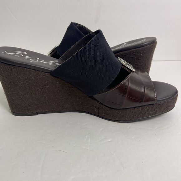 BRIGHTON Dream Brown Black Silver Leather Wedge Slip On Summer Sandals Size 7 - Picture 10 of 11